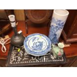 Group of Chinese porcelain, Chinese mother of pearl tray and 19th century Persian vase converted to