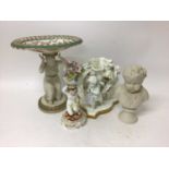Group of Victorian figures including a Parian bust of Spring, a centrepiece, a Moore figural vase, a