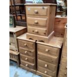 Pair of pine narrow chests of four drawers, 45.5cm wide, 40cm deep, 86cm high, together with a match