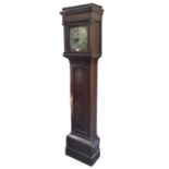 18th century oak cased 30 hour brass dial longcase clock with early birdcage movement, maker 'Kent'