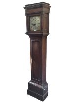 18th century oak cased 30 hour brass dial longcase clock with early birdcage movement, maker 'Kent'