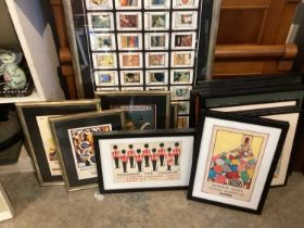 Lot framed reproduction vintage transport posters and sundry pictures