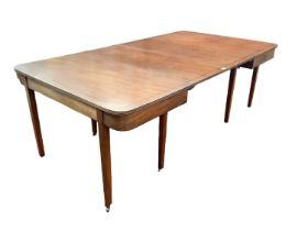 Regency mahogany D-end extending dining table, ebony line inlaid top with reeded edge, raised on squ