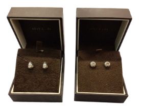 Pair 18ct white gold diamond stud tear drop earrings and pair 18ct white gold synthetic stone circul