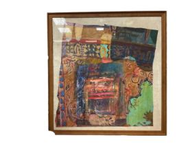 Omega style oil on paper, Collage, image approximately 70 x 68cm, glazed frame