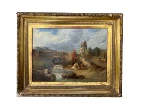 19th century Norwich school /English school oil on board in original gilt frame - figures with child