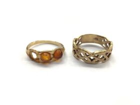 Polish gold ring set with amber cabochons and a 9ct gold Celtic knot ring