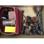 Sundry items, including cameras, pictures, a spelter figure, etc