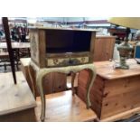 French bedside cabinet together with a golden painted pine hanging cabinet (2)