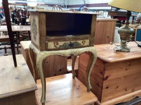 French bedside cabinet together with a golden painted pine hanging cabinet (2)