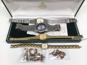 Group of wristwatches including Citizen, Zurich Sports, two Montine, various earrings etc