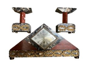 Art Deco clock garniture in marble case