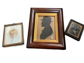 Miniature portrait on faux ivory, silhouette and a daguerreotype