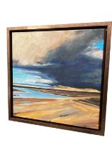 Contemporary oil on canvas- Norfolk beach, framed