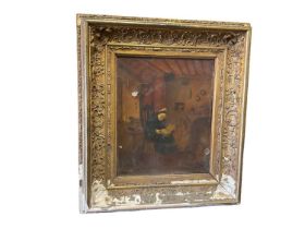 19th century Scottish School, oil on tin, interior scene with figure reading, inscribed verso ‘By Mo