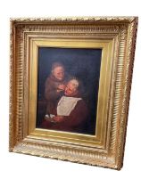 Italian school, 19th century, The Barber, 29 x 20cm, gilt frame