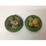 Pair of Portuguese 'Caldas' small majolica dishes, one with walnuts and the other with sardines, 11.