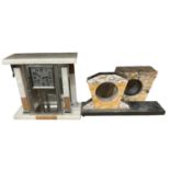 Art Deco clock in marble, chrome and alabaster case, together with two Art Deco marble clock cases (