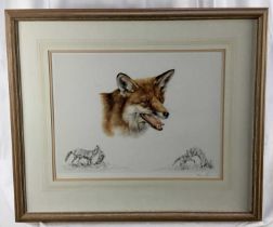 A. Seward, signed limited edition print - Foxes, 63/300, in glazed frame