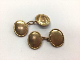 Pair 9ct gold oval panel cufflinks (Birmingham 1926)