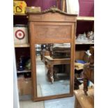 Large French wall mirror with inlaid decoration and metal mounts.