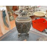 Japanese bronze vase and cover, with dragon finial and incised stylised decoration, 15.5cm high