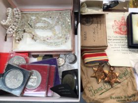 WWII medal group, selection of coins and jewellery