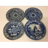 A blue printed ‘Etruscan’ plate, circa 1800, and three other blue printed plates