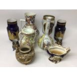 Group of 19th century and later ceramics, including a Dresden bottle vase, Coalbrookdale-style vase