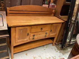 Hardwood sideboard with raised ledge back, two central drawers below flanked by cupboards, 138cm wid