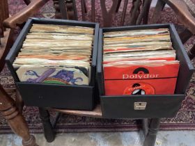 Two vintage cases of single records, including Cream, Deep Purple, Dylan, Stones, Small Faces, Bobbi