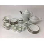 Wedgwood Carlyn pattern silver-banded tea and coffee set, comprising teapot, coffee pot, sugar pot,