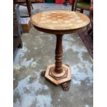 Late Victorian inlaid games table with chequer board top