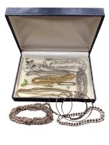 Group of silver chains, silver curb link bracelet, three silver bangles and other jewellery