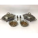 Pair of 19th century Old Sheffield plated decanter coasters, pair of Victorian silver plated entré d