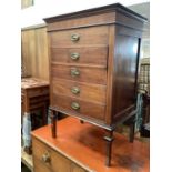 Edwardian inlaid mahogany music cabinet with five slides on square taper legs, 53cm wide, 38cm deep,