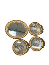 After George Morland - Three antique coloured engravings in circular gilt frames with ribbon mounts,