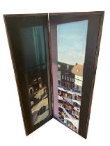 Folding screen oil painting of Kings Lynn, by Norman Olly.