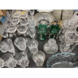 Collection of glassware including two pairs of lustres, basket wall lights etc
