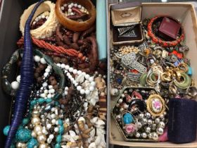 Group of vintage costume jewellery including bead necklaces, bangles, brooches, earrings etc