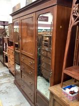 Edwardian inlaid mahogany triple wardrobe