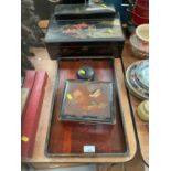 Early 20th century Japanese lacquered box together with Japanese tray and other Japanese items