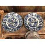 Pair of 18th/19th century Japanese blue and white porcelain dishes, 35.5cm diameter