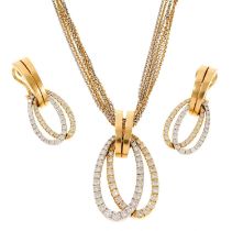 Leo Wittner 18ct white and yellow gold diamond pendant necklace and matching earrings. Pendant – T