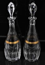 Pair of good quality contemporary crystal decanters with slice cut and gilded decoration by Joh. Oer