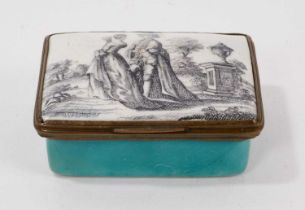 Birmingham green ground rectangular box, printed with figures, circa 1770