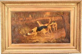 Pair of Victorian Naive School oils on canvas - Hunting scenes, signed Blanche, in gilt frames