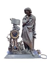 Impressive Late 19th century French bronzed metal mantel clock mounted with figure of Beethoven, tro