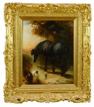 William Huggins of Liverpool (1820-1884) oil on canvas - The Black Horse, signed, 51cm x 41cm, in gi