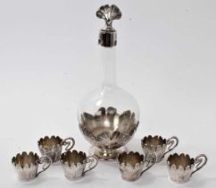 Early 20th century Christofle liqueur set with lilypad design decoration